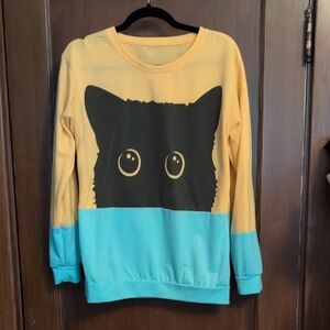 Yellow and Blue Cat Face Sweatshirt